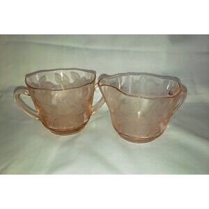 VTG Pink Depression Glass Dogwood Sugar Bowl Creamer MacBeth Evans Retro 30s